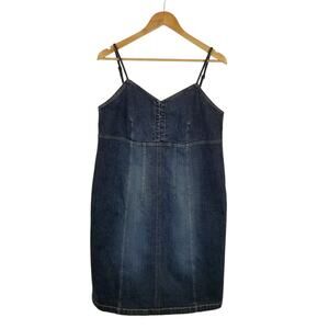 Vintage Y2K 90s Express Venezia Jeans Spaghetti Strap Denim Sheath Dress Size 14